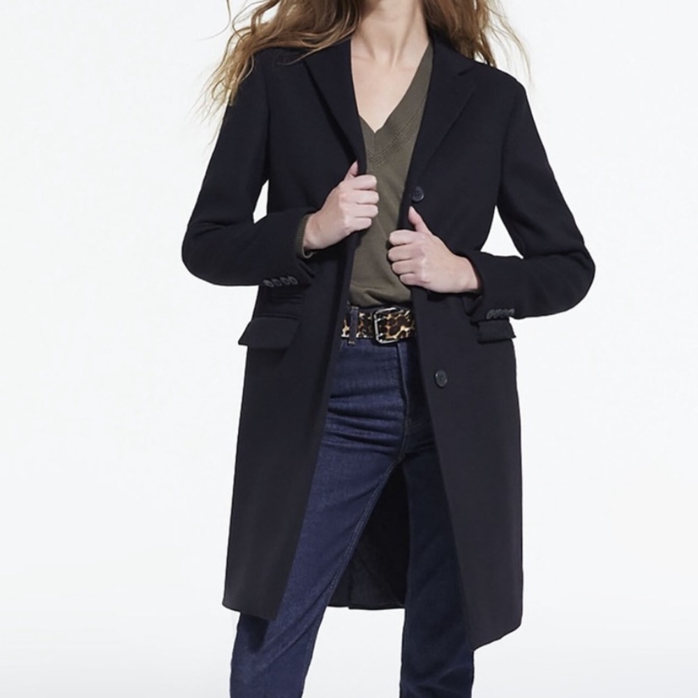 The Kooples NWT Black Wool Cashmere Blend Pea Coat size 38 Small Blazer